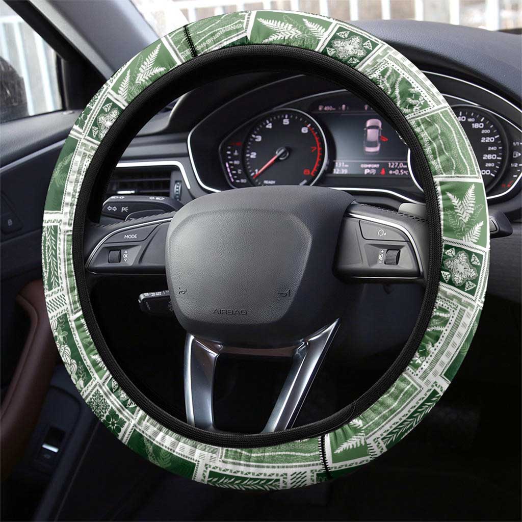 Vintage Aloha Block Quilt Steering Wheel Cover Green Inspired Lei Motifs LT9 - Polynesian Pride