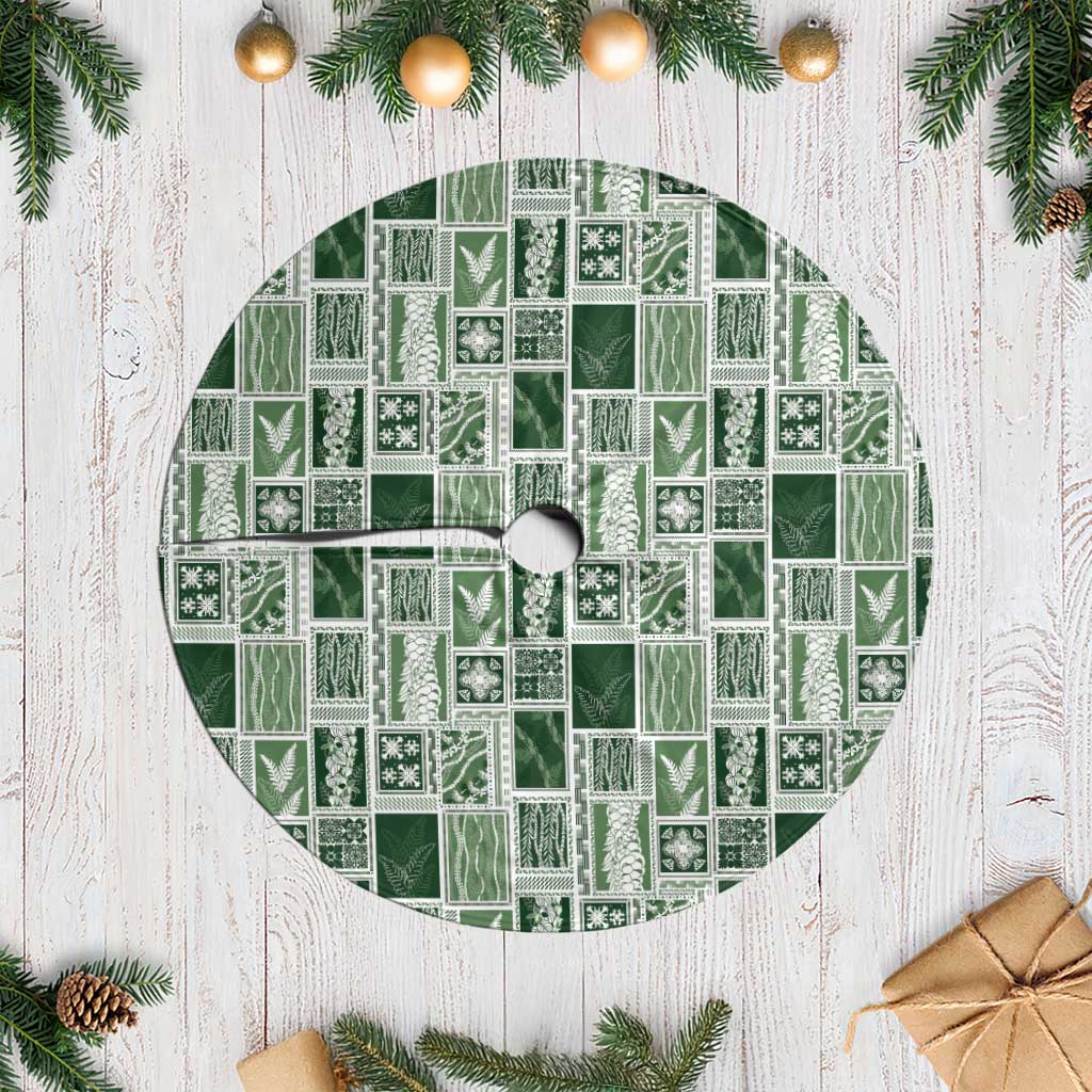 Vintage Aloha Block Quilt Tree Skirt Green Inspired Lei Motifs LT9 Casual Green - Polynesian Pride