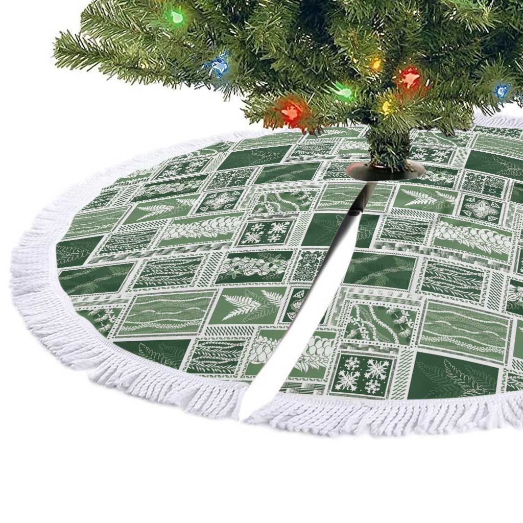 Vintage Aloha Block Quilt Tree Skirt Green Inspired Lei Motifs LT9 - Polynesian Pride