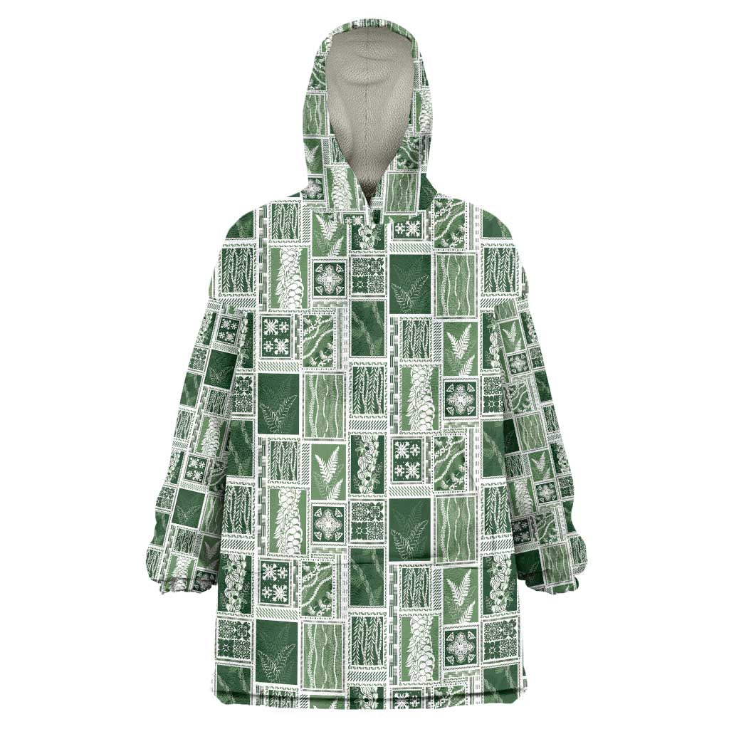Vintage Aloha Block Quilt Wearable Blanket Hoodie Green Inspired Lei Motifs LT9 One Size Green - Polynesian Pride