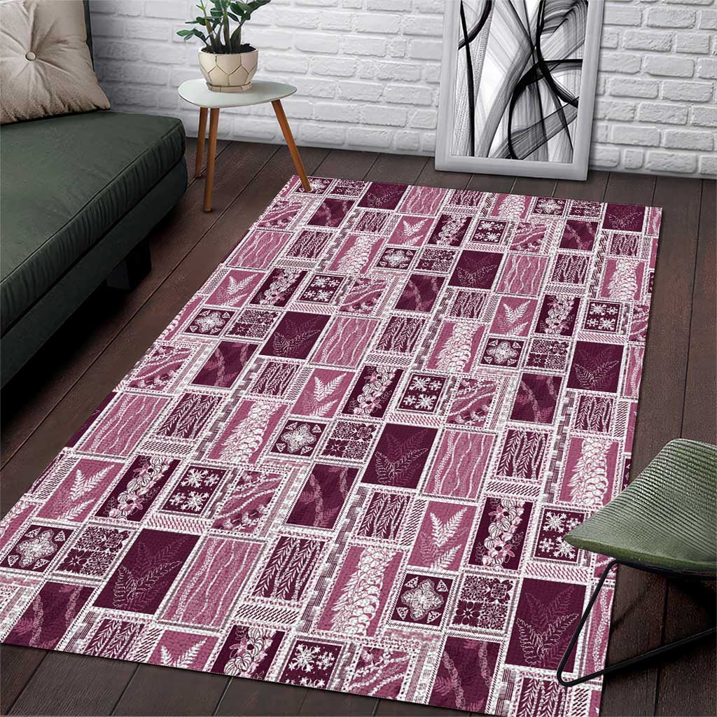 Vintage Aloha Block Quilt Area Rug Pink Inspired Lei Motifs LT9 Pink - Polynesian Pride