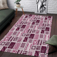 Vintage Aloha Block Quilt Area Rug Pink Inspired Lei Motifs LT9 Pink - Polynesian Pride