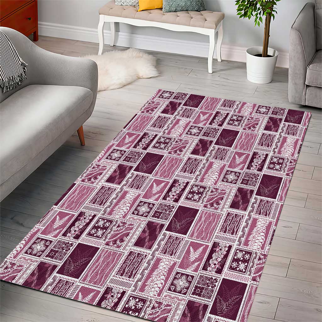 Vintage Aloha Block Quilt Area Rug Pink Inspired Lei Motifs LT9 - Polynesian Pride