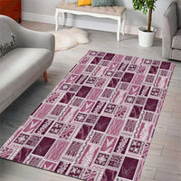 Vintage Aloha Block Quilt Area Rug Pink Inspired Lei Motifs LT9 - Polynesian Pride
