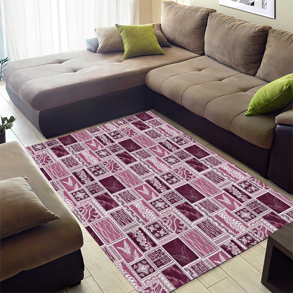 Vintage Aloha Block Quilt Area Rug Pink Inspired Lei Motifs LT9 - Polynesian Pride