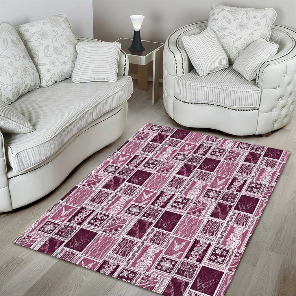 Vintage Aloha Block Quilt Area Rug Pink Inspired Lei Motifs LT9 - Polynesian Pride