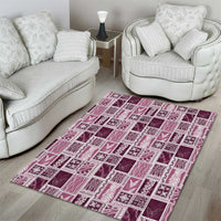 Vintage Aloha Block Quilt Area Rug Pink Inspired Lei Motifs LT9 - Polynesian Pride