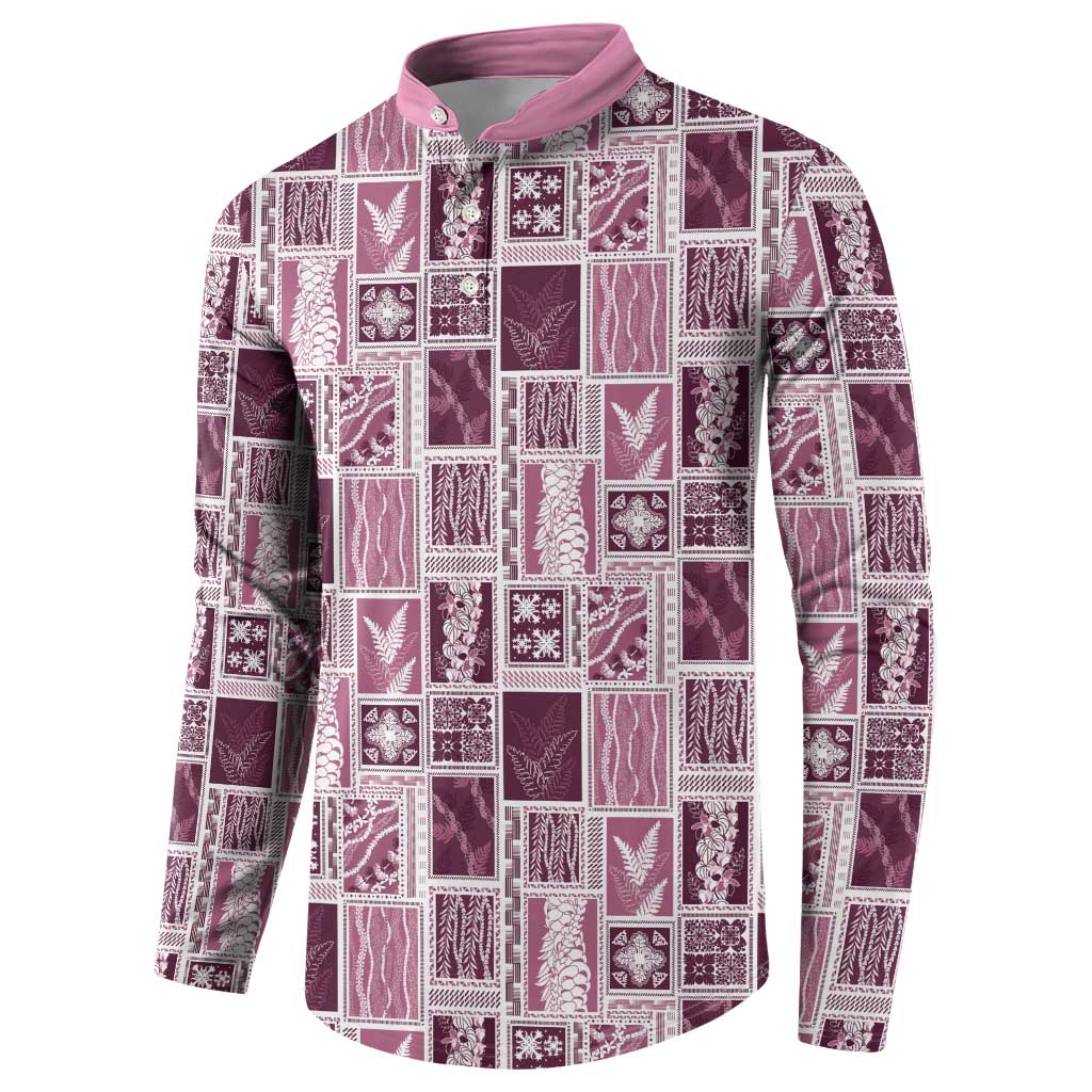 Vintage Aloha Block Quilt Button Sweatshirt Pink Inspired Lei Motifs LT9 - Polynesian Pride
