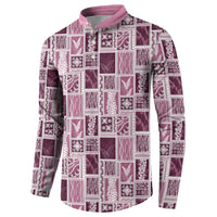 Vintage Aloha Block Quilt Button Sweatshirt Pink Inspired Lei Motifs LT9 - Polynesian Pride