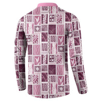 Vintage Aloha Block Quilt Button Sweatshirt Pink Inspired Lei Motifs LT9 - Polynesian Pride