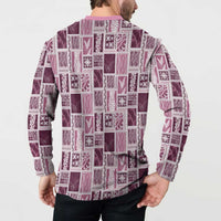 Vintage Aloha Block Quilt Button Sweatshirt Pink Inspired Lei Motifs LT9 - Polynesian Pride