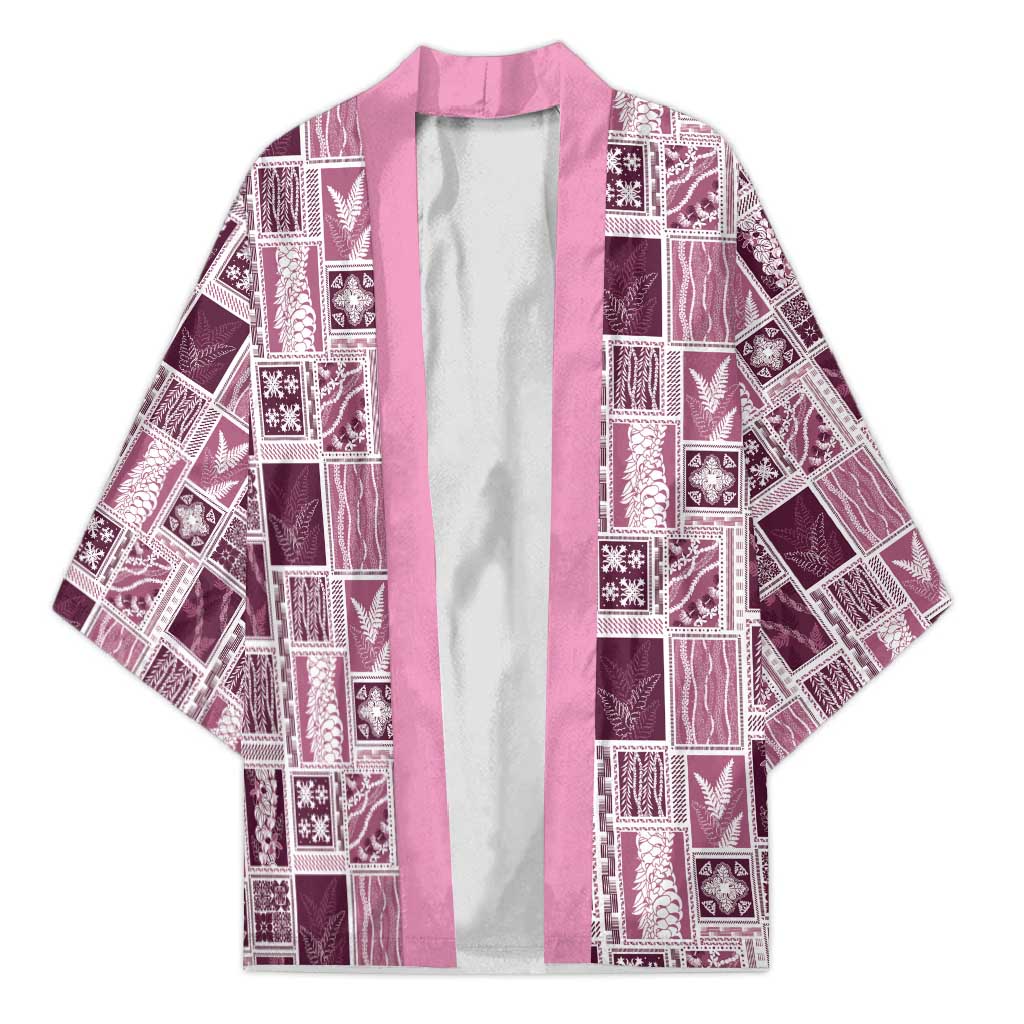 Vintage Aloha Block Quilt Kimono Pink Inspired Lei Motifs LT9 Unisex Pink - Polynesian Pride