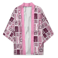 Vintage Aloha Block Quilt Kimono Pink Inspired Lei Motifs LT9 Unisex Pink - Polynesian Pride