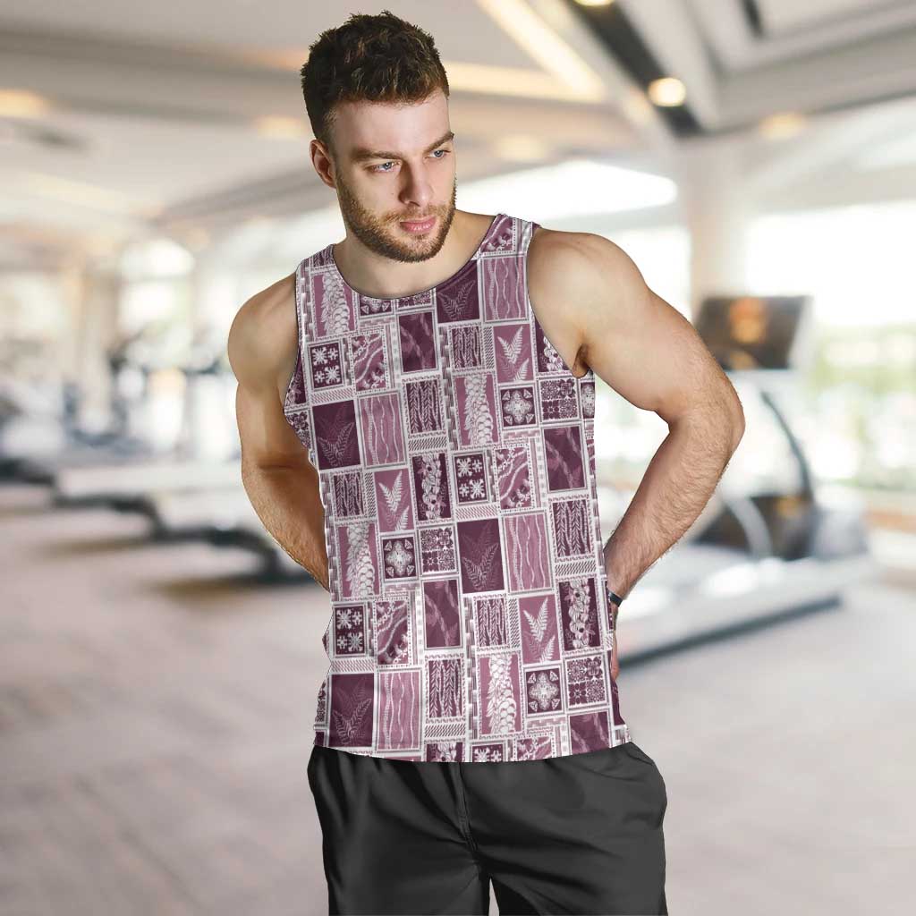 Vintage Aloha Block Quilt Men Tank Top Pink Inspired Lei Motifs LT9 Pink - Polynesian Pride