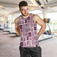 Vintage Aloha Block Quilt Men Tank Top Pink Inspired Lei Motifs LT9 Pink - Polynesian Pride