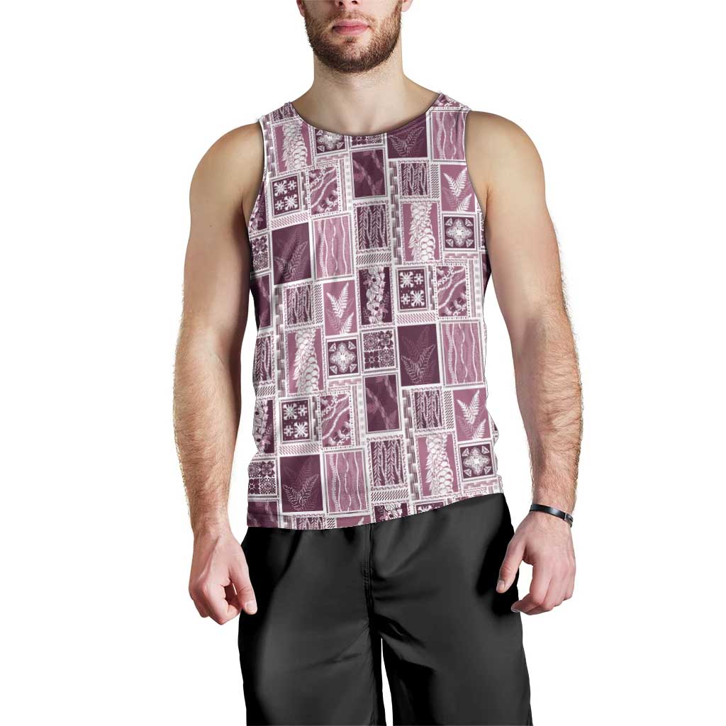 Vintage Aloha Block Quilt Men Tank Top Pink Inspired Lei Motifs LT9 - Polynesian Pride