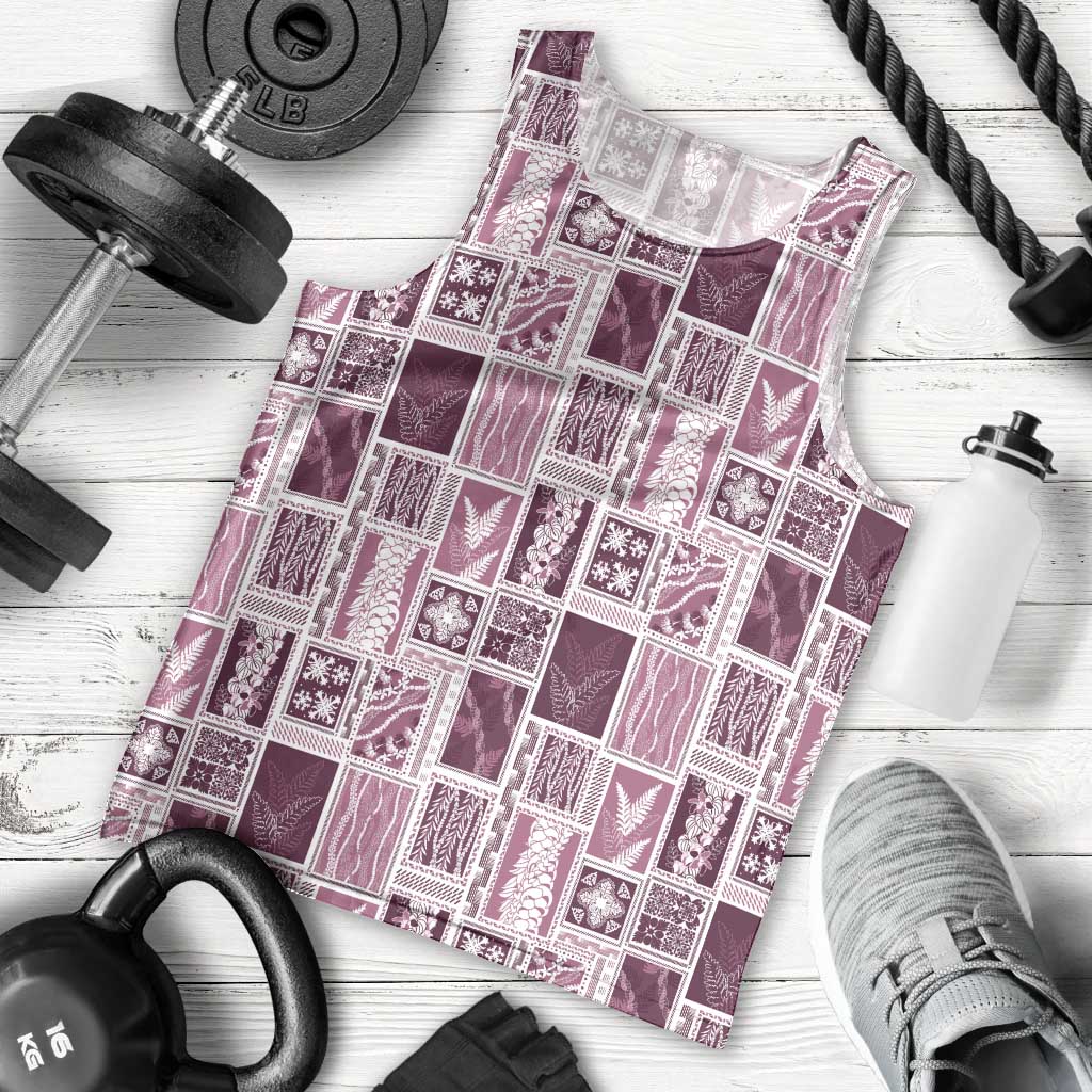 Vintage Aloha Block Quilt Men Tank Top Pink Inspired Lei Motifs LT9 - Polynesian Pride