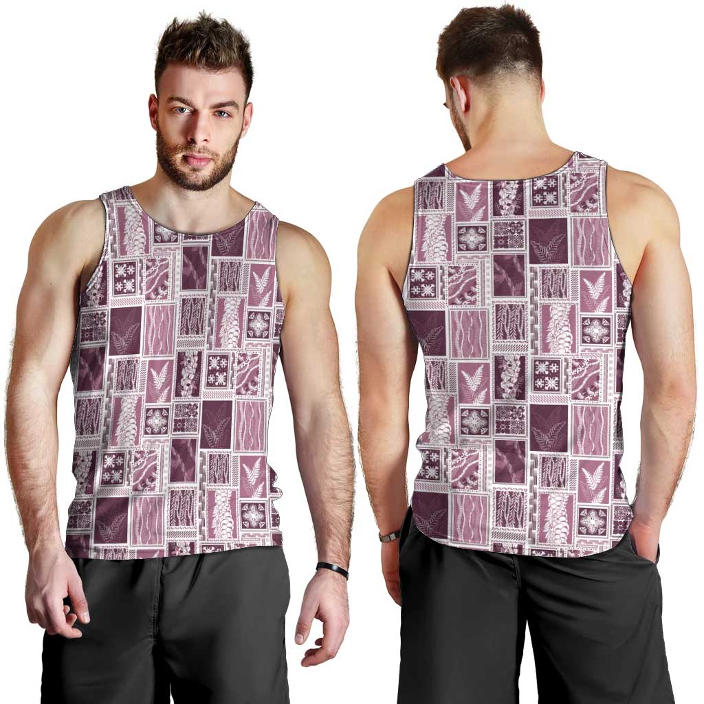 Vintage Aloha Block Quilt Men Tank Top Pink Inspired Lei Motifs LT9 - Polynesian Pride