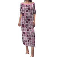 Vintage Aloha Block Quilt Puletasi Pink Inspired Lei Motifs LT9 Long Dress Pink - Polynesian Pride