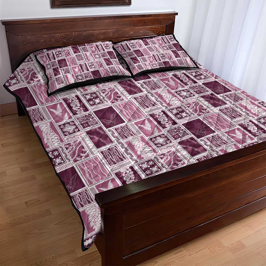 Vintage Aloha Block Quilt Quilt Bed Set Pink Inspired Lei Motifs LT9 - Polynesian Pride