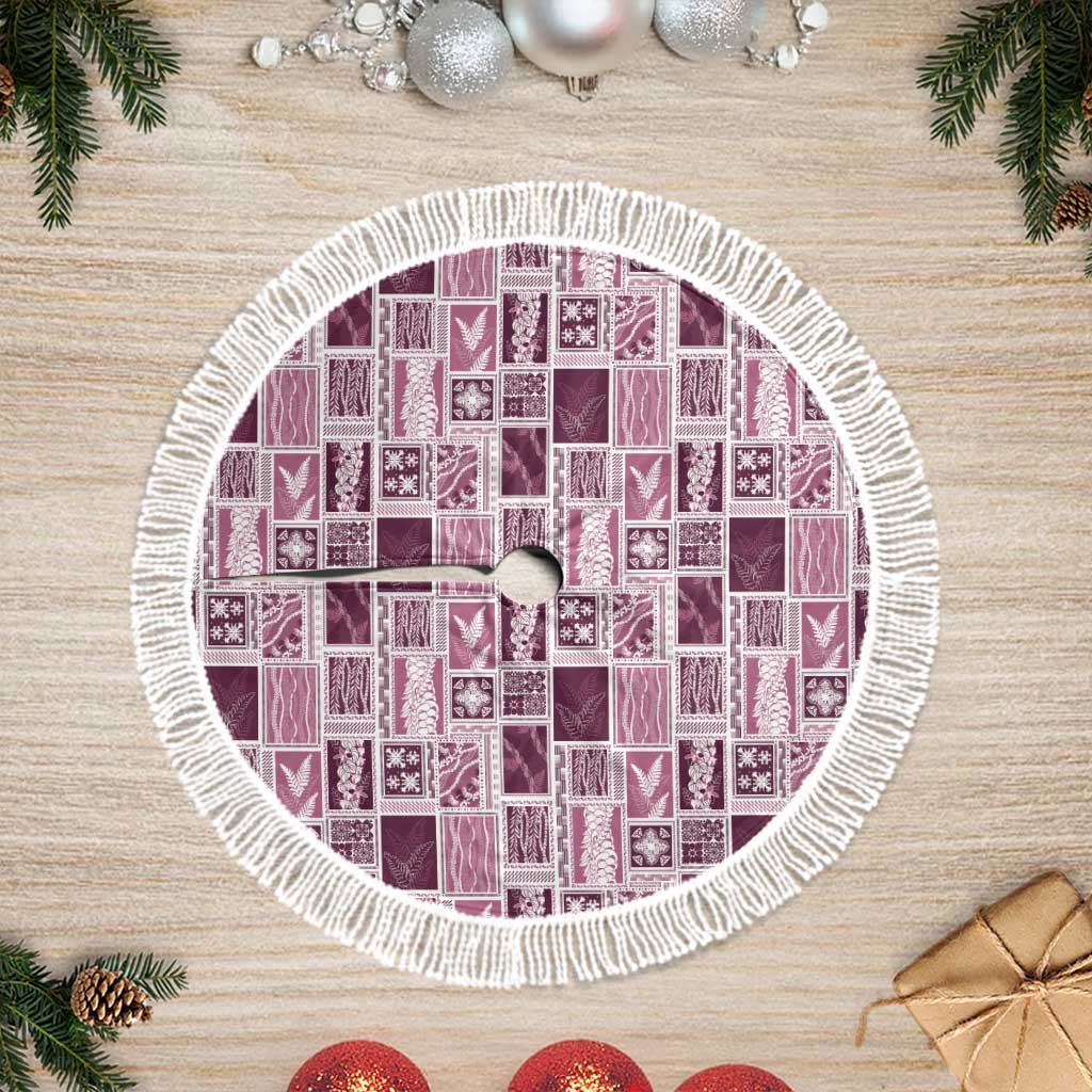 Vintage Aloha Block Quilt Tree Skirt Pink Inspired Lei Motifs LT9 Fringed Pink - Polynesian Pride