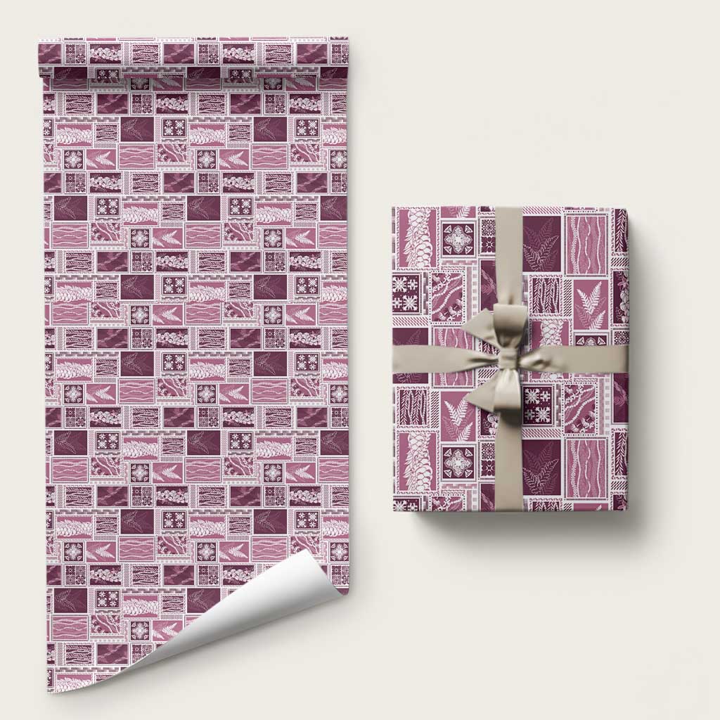 Vintage Aloha Block Quilt Wrapping Paper Pink Inspired Lei Motifs LT9 58" × 23" Pink - Polynesian Pride
