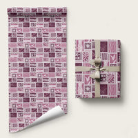 Vintage Aloha Block Quilt Wrapping Paper Pink Inspired Lei Motifs LT9 58" × 23" Pink - Polynesian Pride