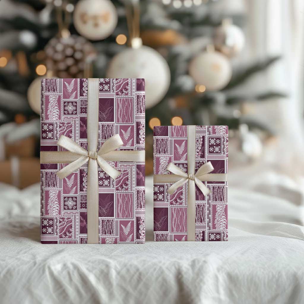 Vintage Aloha Block Quilt Wrapping Paper Pink Inspired Lei Motifs LT9 - Polynesian Pride