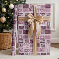 Vintage Aloha Block Quilt Wrapping Paper Pink Inspired Lei Motifs LT9 - Polynesian Pride