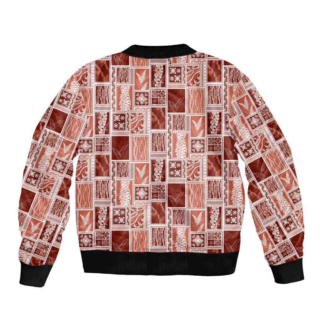 Vintage Aloha Block Quilt Bomber Jacket Red Inspired Lei Motifs LT9 - Polynesian Pride