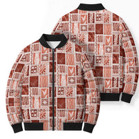 Vintage Aloha Block Quilt Bomber Puffer Jacket Red Inspired Lei Motifs LT9 - Polynesian Pride