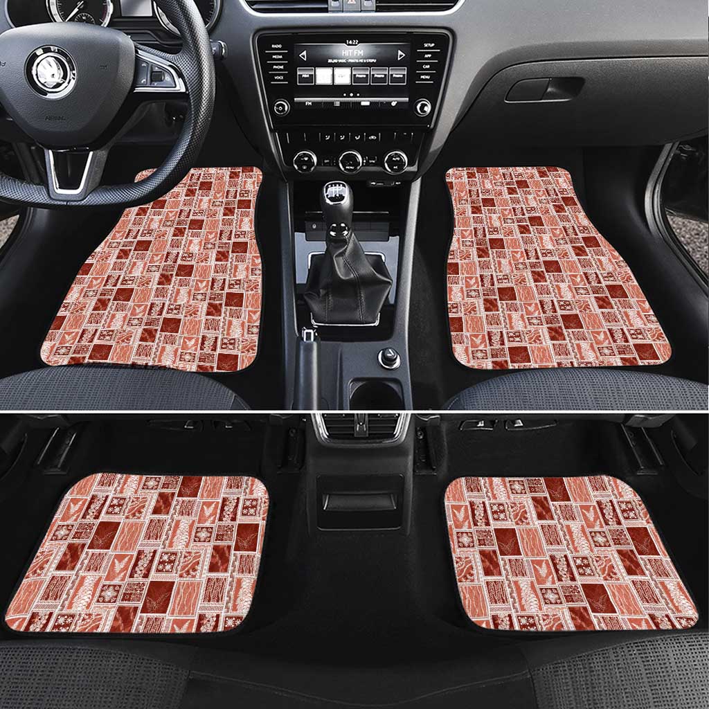 Vintage Aloha Block Quilt Car Mats Red Inspired Lei Motifs LT9 Set 4pcs Red - Polynesian Pride