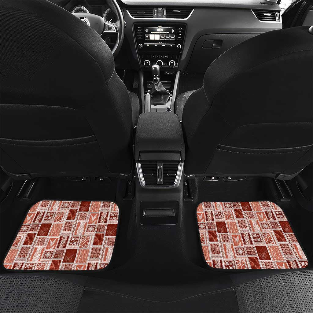 Vintage Aloha Block Quilt Car Mats Red Inspired Lei Motifs LT9 Set 2pcs - Back Red - Polynesian Pride
