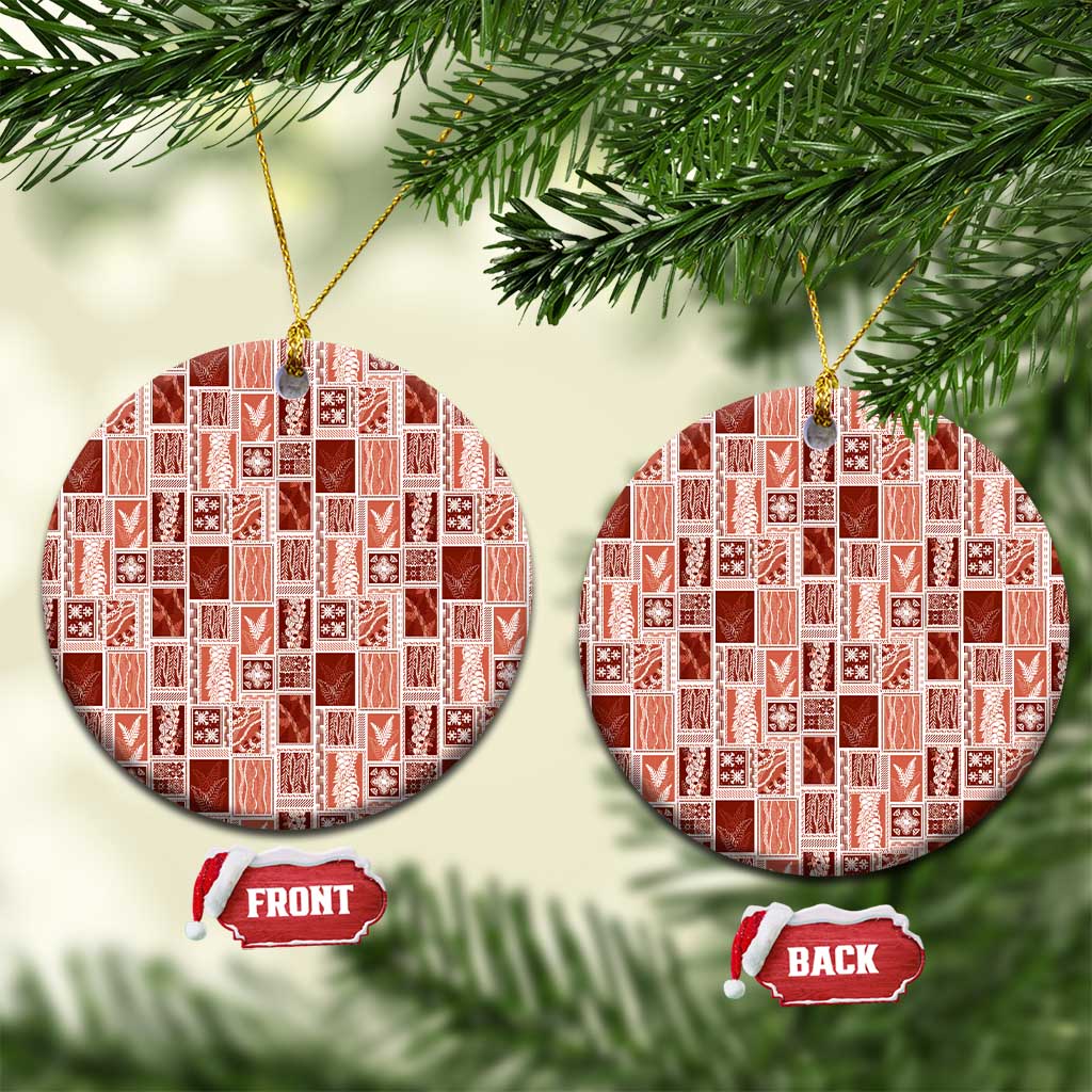 Vintage Aloha Block Quilt Ceramic Ornament Red Inspired Lei Motifs LT9 Circle Red - Polynesian Pride