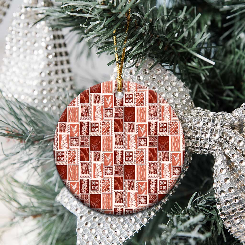 Vintage Aloha Block Quilt Ceramic Ornament Red Inspired Lei Motifs LT9 - Polynesian Pride
