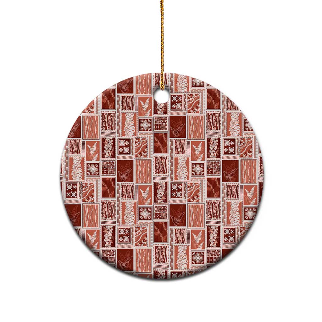Vintage Aloha Block Quilt Ceramic Ornament Red Inspired Lei Motifs LT9 - Polynesian Pride