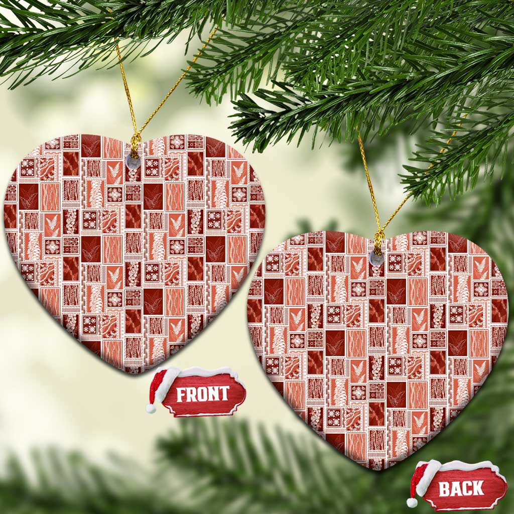 Vintage Aloha Block Quilt Ceramic Ornament Red Inspired Lei Motifs LT9 Heart Red - Polynesian Pride
