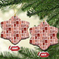 Vintage Aloha Block Quilt Ceramic Ornament Red Inspired Lei Motifs LT9 Snow Flake Red - Polynesian Pride