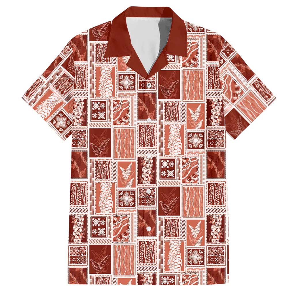 Vintage Aloha Block Quilt Hawaiian Shirt Red Inspired Lei Motifs LT9 Red - Polynesian Pride