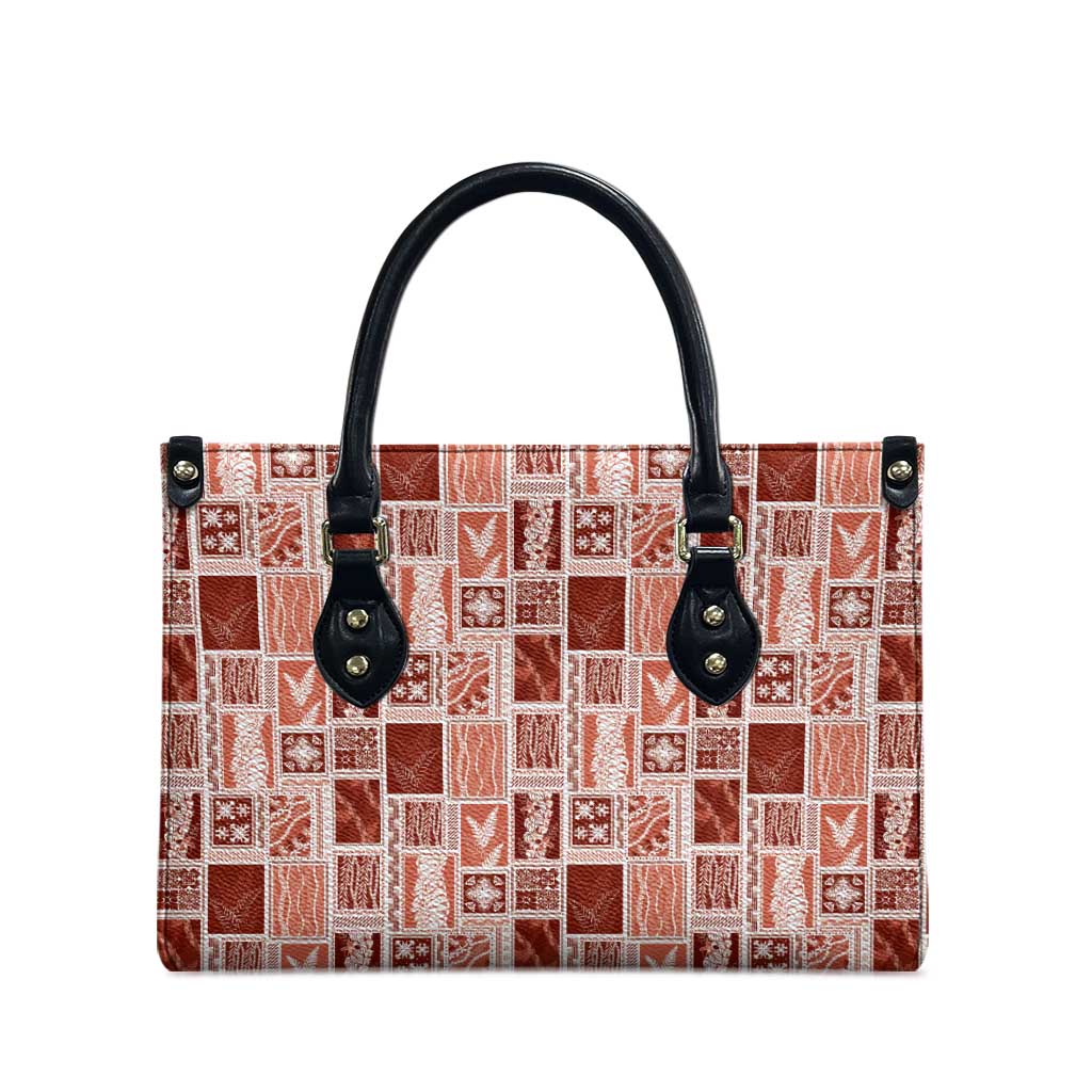 Vintage Aloha Block Quilt Leather Bag Red Inspired Lei Motifs LT9 - Polynesian Pride