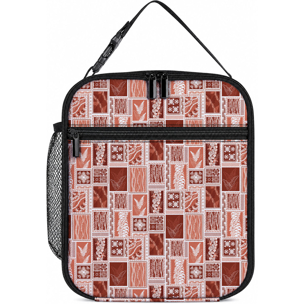 Vintage Aloha Block Quilt Lunch Bag Red Inspired Lei Motifs LT9 10.2 × 8.3 × 4.3 inch Red - Polynesian Pride