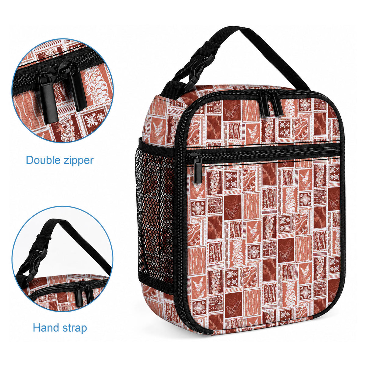Vintage Aloha Block Quilt Lunch Bag Red Inspired Lei Motifs LT9 - Polynesian Pride