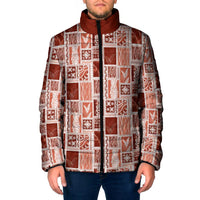 Vintage Aloha Block Quilt Padded Jacket Red Inspired Lei Motifs LT9 Men Red - Polynesian Pride