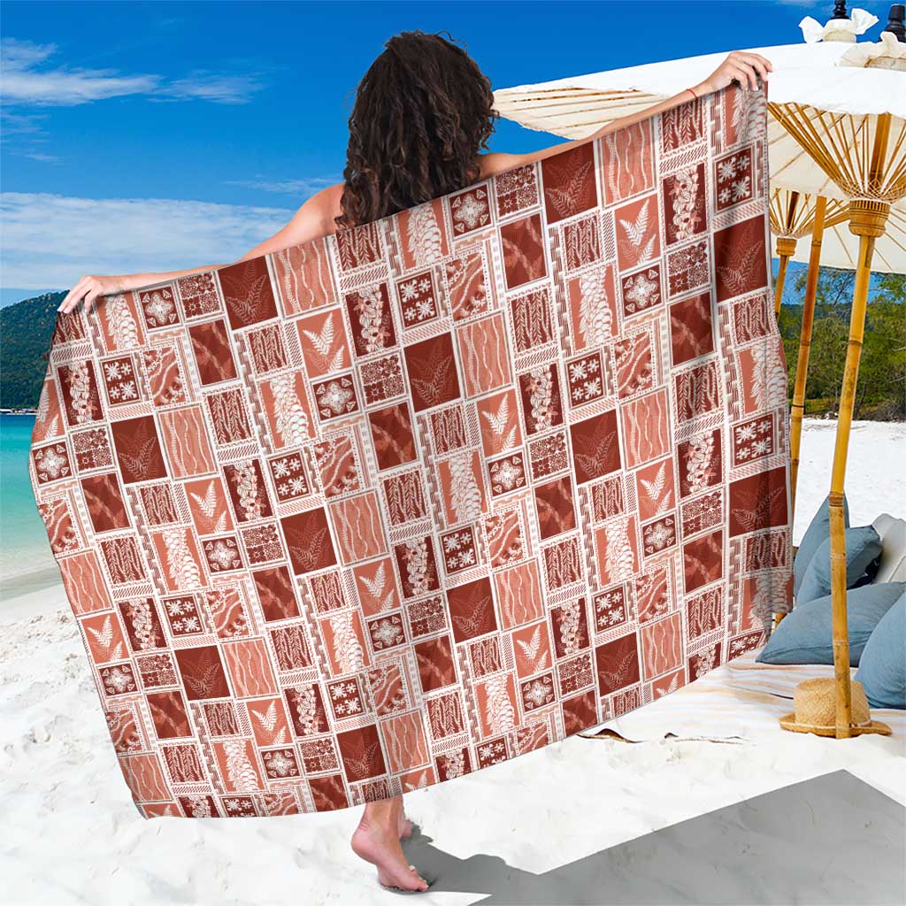 Vintage Aloha Block Quilt Sarong Red Inspired Lei Motifs LT9 One Size 44 x 66 inches Red - Polynesian Pride