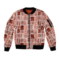 Vintage Aloha Block Quilt Sleeve Zip Bomber Jacket Red Inspired Lei Motifs LT9 Unisex Red - Polynesian Pride