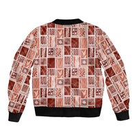 Vintage Aloha Block Quilt Sleeve Zip Bomber Jacket Red Inspired Lei Motifs LT9 - Polynesian Pride
