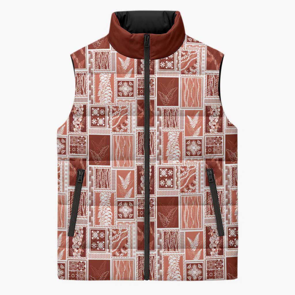 Vintage Aloha Block Quilt Sleeveless Puffer Jacket Red Inspired Lei Motifs LT9 Unisex Red - Polynesian Pride