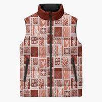 Vintage Aloha Block Quilt Sleeveless Puffer Jacket Red Inspired Lei Motifs LT9 Unisex Red - Polynesian Pride