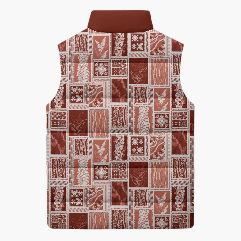Vintage Aloha Block Quilt Sleeveless Puffer Jacket Red Inspired Lei Motifs LT9 - Polynesian Pride