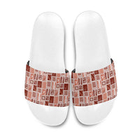 Vintage Aloha Block Quilt Slide Sandals Red Inspired Lei Motifs LT9 Red - Polynesian Pride